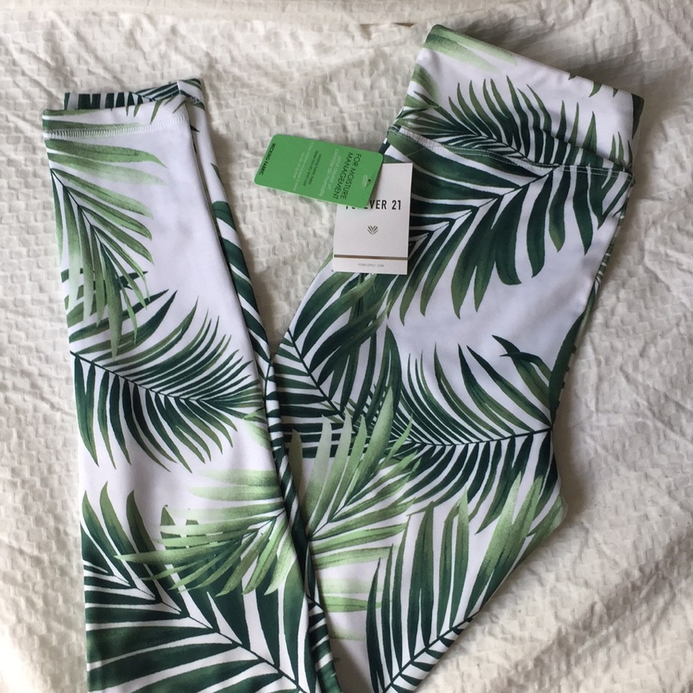 Forever 21 high rise leggings pants palm trees